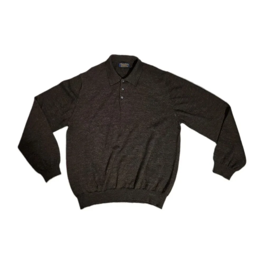 Brooks Brothers 100% Merino Wool Long Sleeve Polo Sweater Brown Men's XL EUC